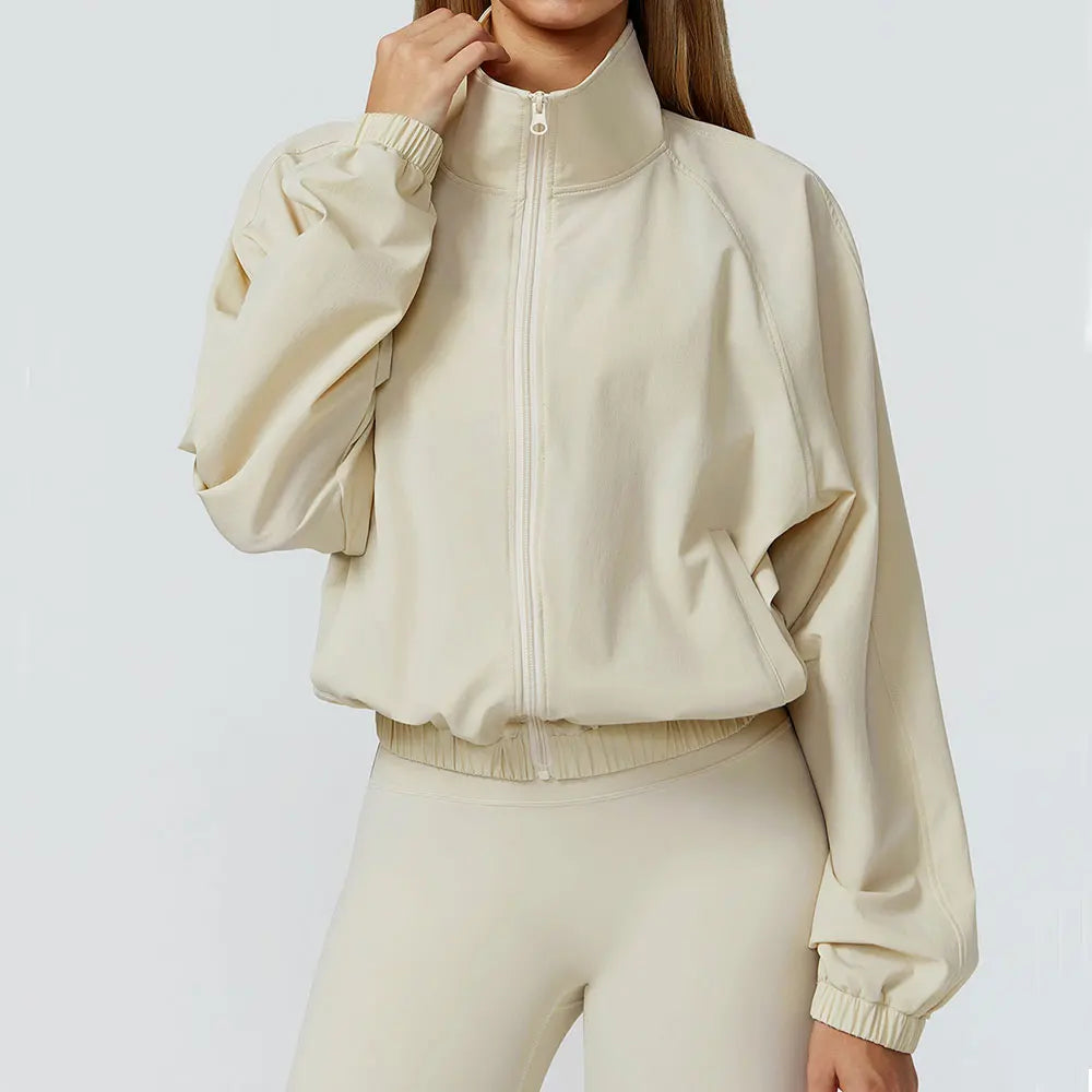 Women Zipper and Pockets Yoga Long Sleeve Gym Fitness Jacket Female Running Workout Sports Tops Windproof Yoga Top Sportswear
