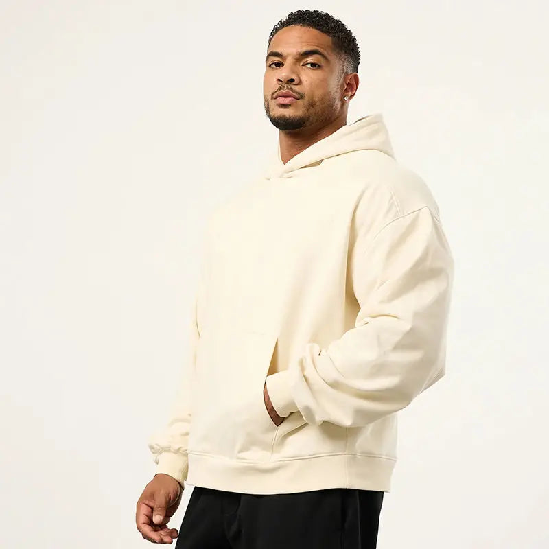 2025 Autumn and Winter New Men's Fitness Running Casual Hooded Jumper Sports Solid Color Sweater Loose Top