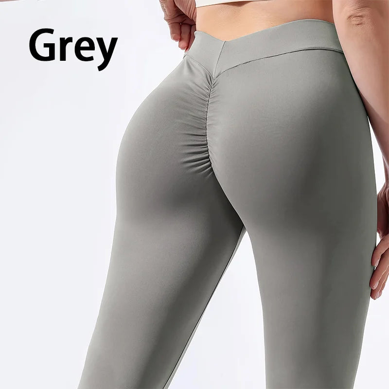Pleated Seamless High Waist Sports Butt Lifting Tummy Control V-Fold Yoga Short Pants Women's Tight Hip Lifting High Waist Pants