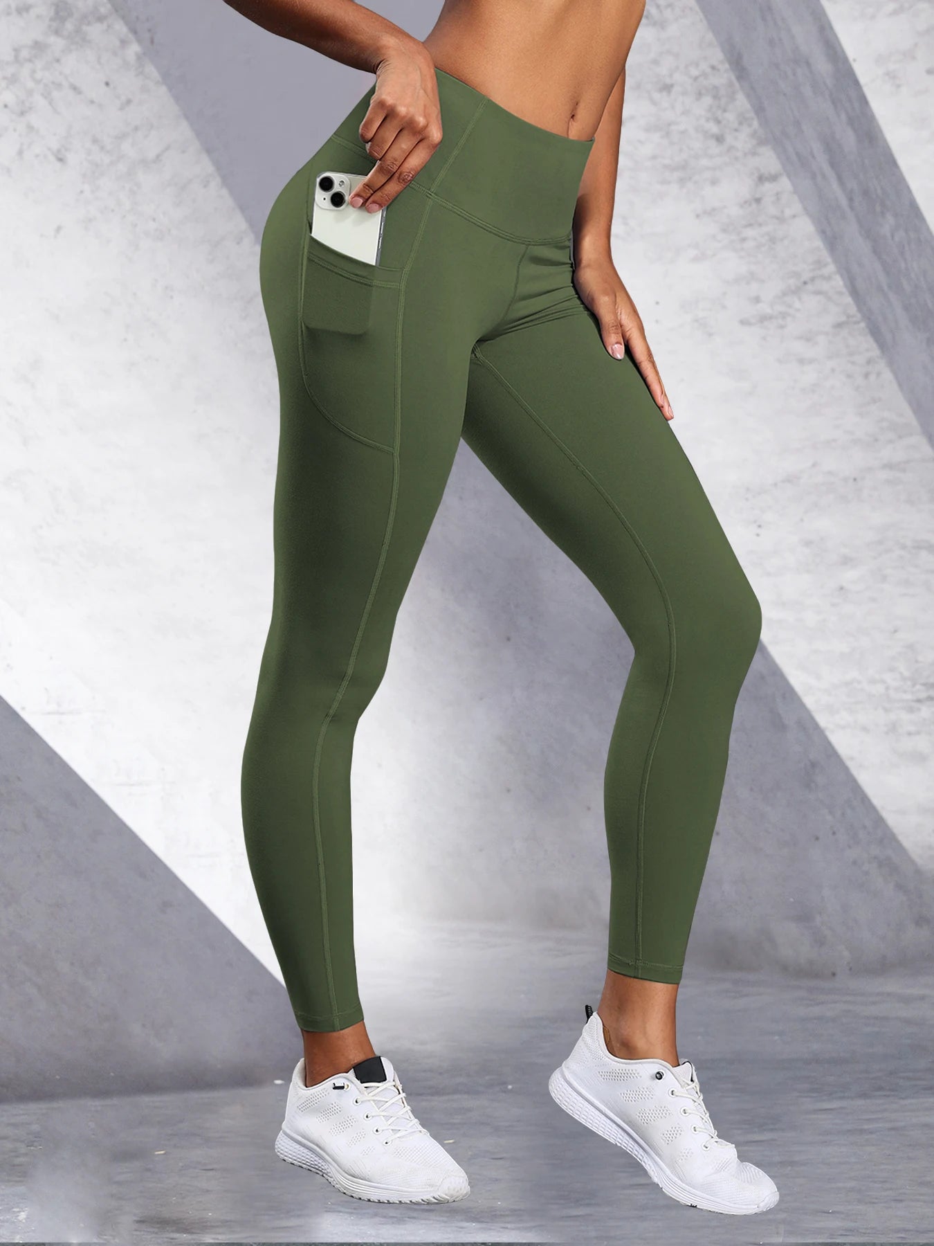 Women's Side Pockets High Waist Leggings Stretch Yoga Pants Tights Push Up Fitness Running Sportswear Solid Color P