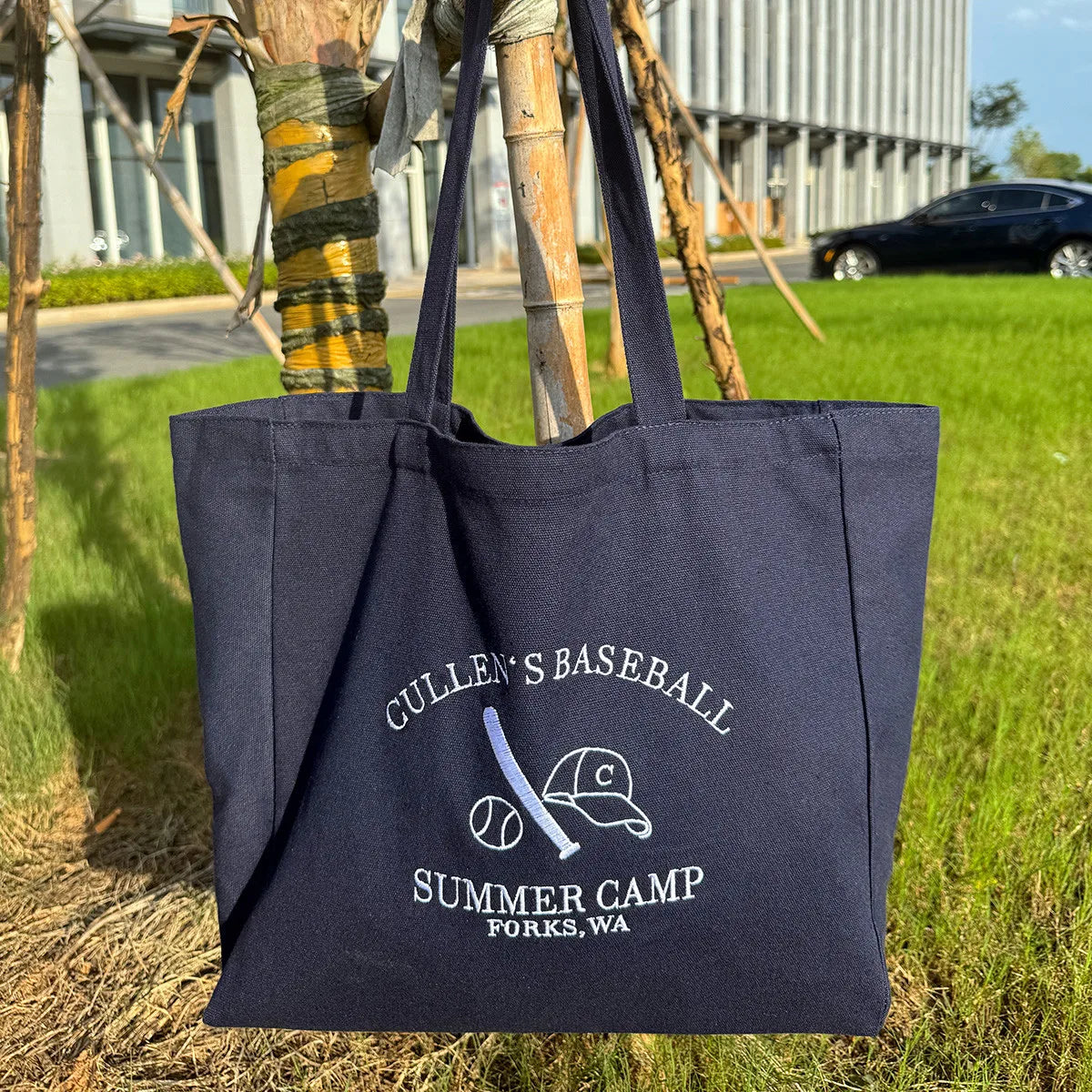 Cullen's Baseball Retro Embroidered Navy Canvas Shoulder Bag Cotton Street Fashion Reusable Shopping Bag Aesthetic Tote Bags