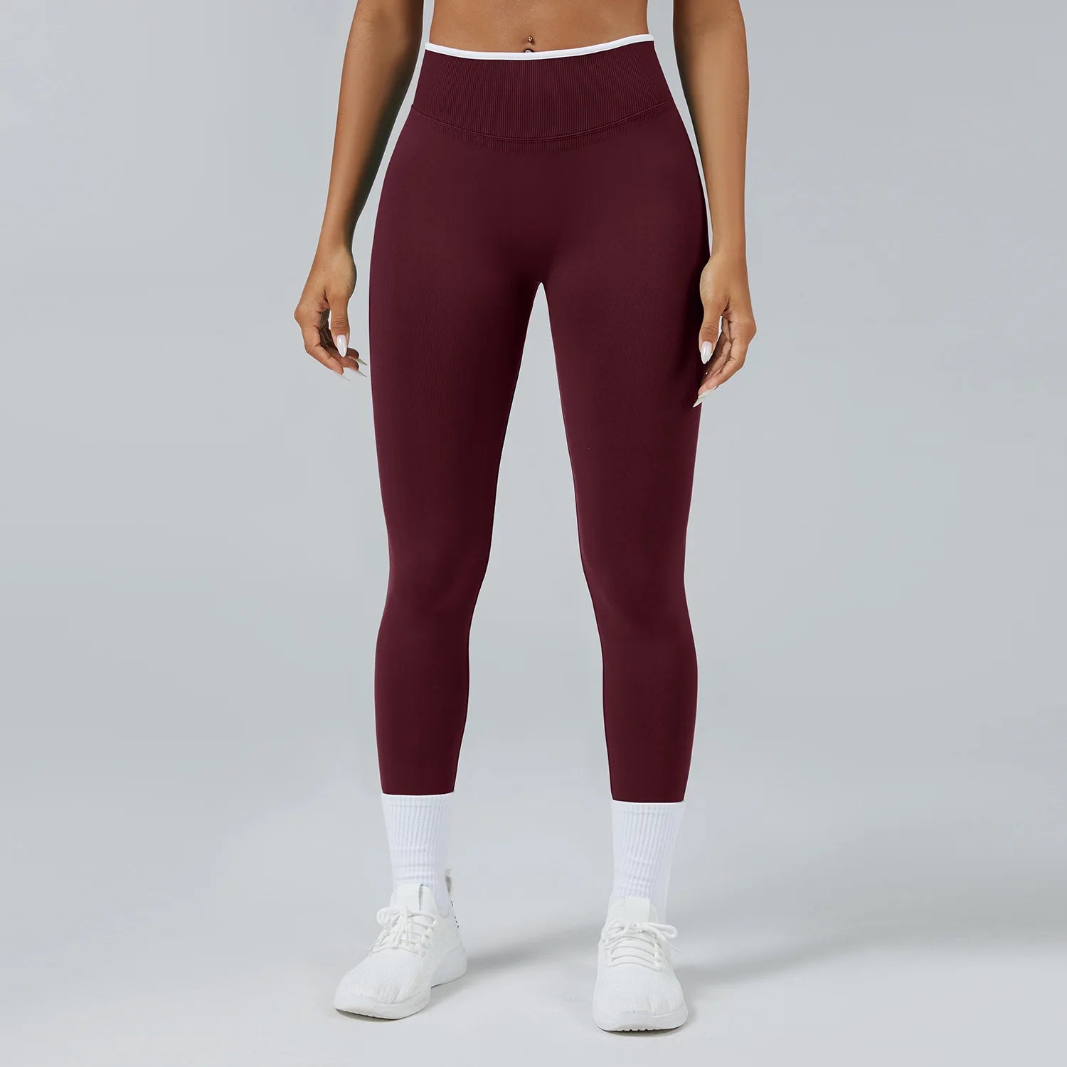 Women Seamless Ribbed Band High Waist Butt Lifting Sports Pants Leggings Compression Fitness Running Gym Workout Wear Suit