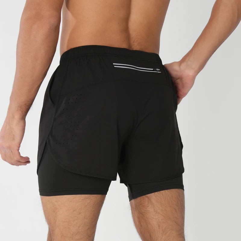 New men's running double-layer shorts quick-drying fitness 2-in-1 shorts men's sports workout training bodybuilding shorts male