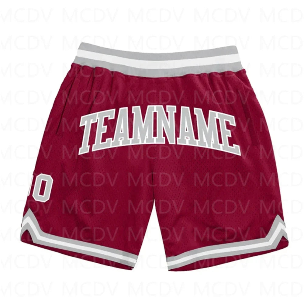 Custom Maroon Navy-White Authentic Throwback Basketball Shorts 3D All Over Printed Men's Shorts Quick Drying Beach Shorts