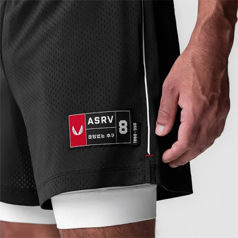 Men's Basketball Shorts Quick Dry Running Gym Shorts 2-in-1 Double-decker Mesh Sports Jogger Fitness Sweatpants Casual Summer