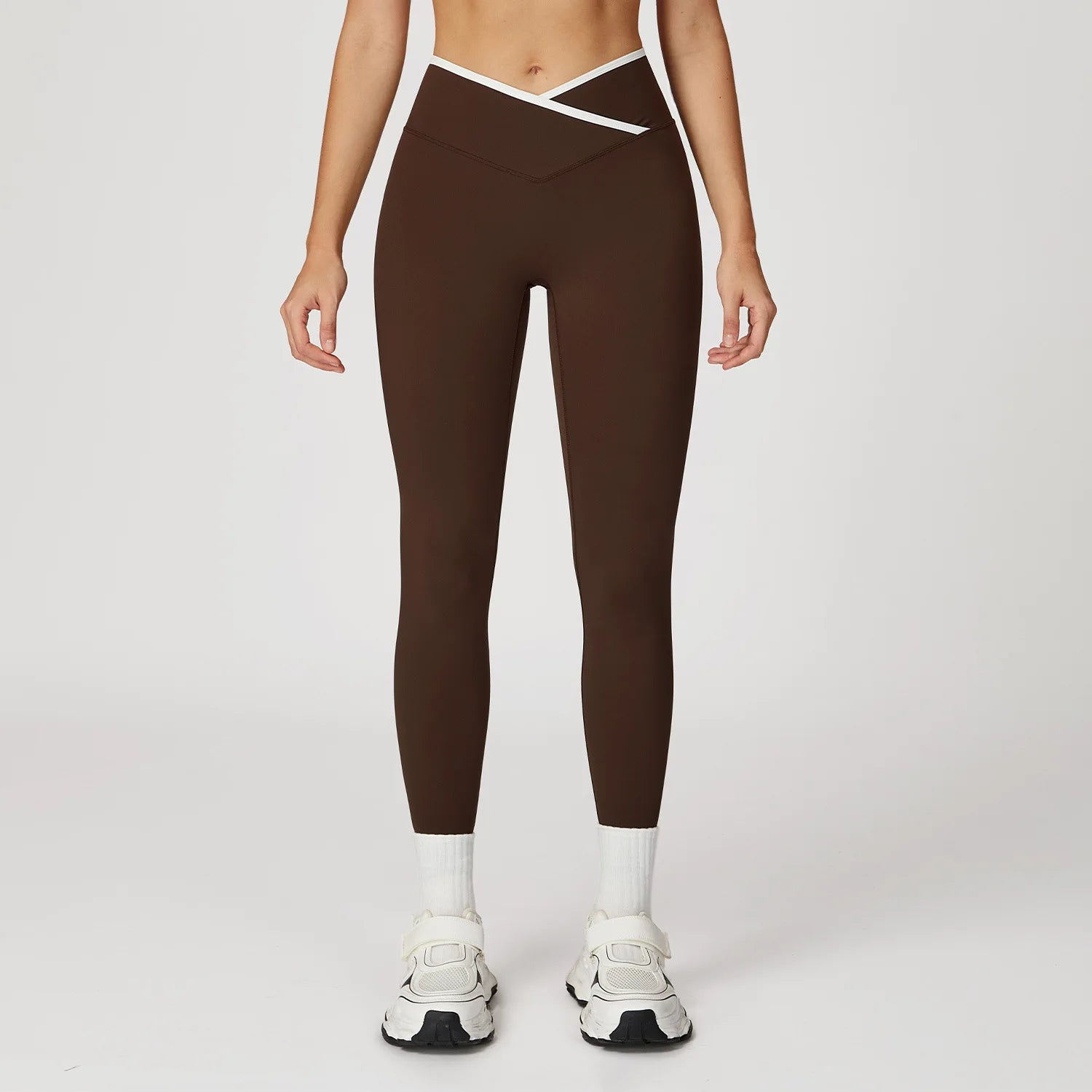 Hearuisavy Cross-Front High Waist Sports Leggings Women's Running Fitness Pants Butt-lifting Push Up Pilates Workout Yoga Tights