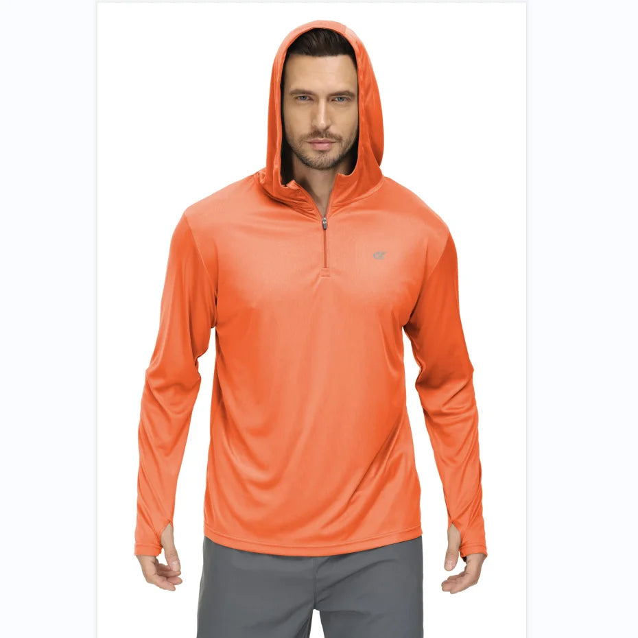 Men Long Sleeve Shirt UPF 50+ Rash Guard Swim Shirt Athletic Fishing Hiking Workout Cooling Tee Quick Dry Shirts with Zip