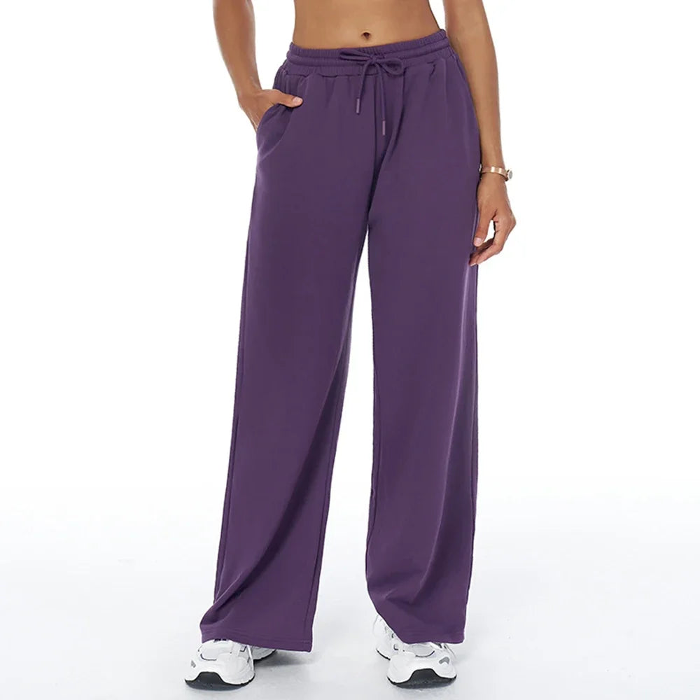 Winter Yoga Pants Women's High Waist Wide Leg Sports Leggings Gym Fitness Straight Pants Pocket Casual Loose Outdoors Sweatpants