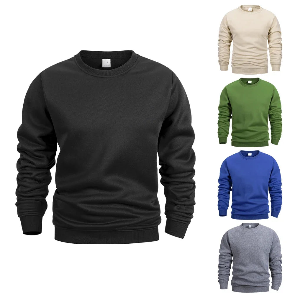 Men's crew neck sweatshirt sweatshirt solid sportswear outdoor casual daily long-sleeved pullover men's sportswear