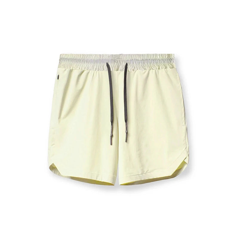 2024 Men's Single-Layer Woven Quick-Drying Solid-Color Shorts for Running, Fitness, and Casual Wear (American Fifth Pant Style)