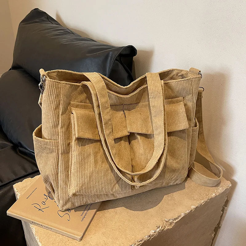 Ladies' Tote Bag With Large Capacity Corduroy Fashionable Crossbody Shoulder Bag 2025 Women Casual Shoulder Bag Class Handbag