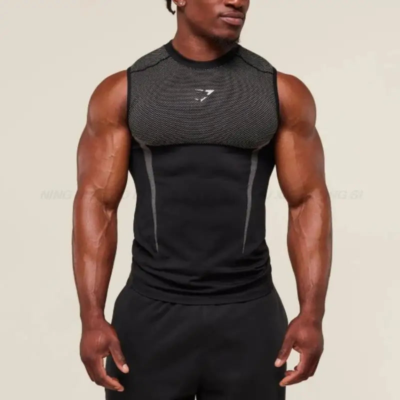 Men's Tight vest sports summer quick-drying breathable seamless fitness running training stretch tight top man sleeveless vest