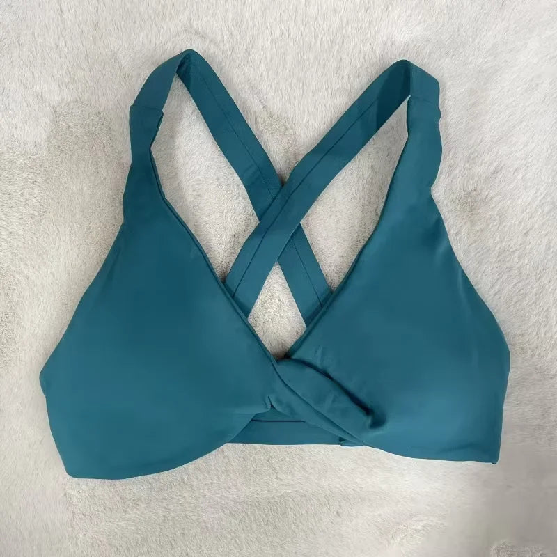 SHINBENE Hi Cloud Strappy Cross Back Yoga Bra Padded Fitness Crop Top Sexy Front Twist Sports Bra