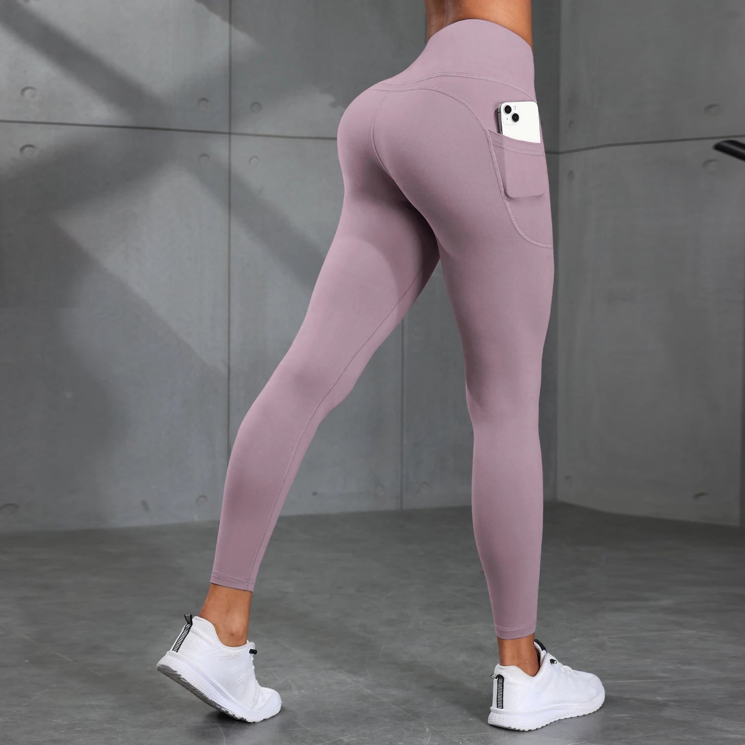 Women's Side Pockets High Waist Leggings Stretch Yoga Pants Tights Push Up Fitness Running Sportswear Solid Color P