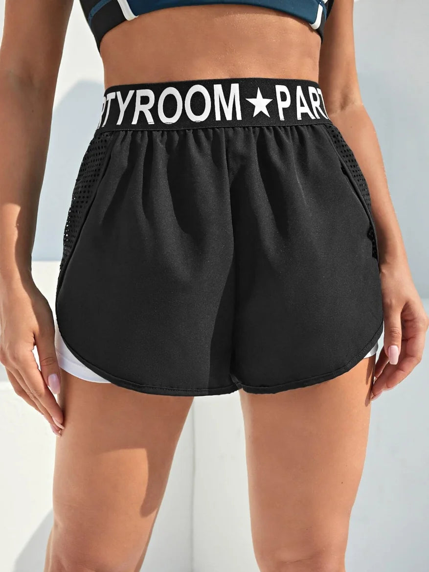 Women's Running Shorts Sports Athletic Workout Fittness Lightweight Gym Shorts Sport Breathable Letter Print Sports Shorts