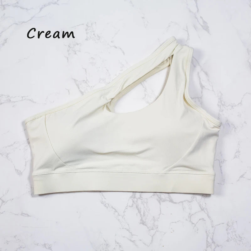QINACTIVE Women'  sexy One Shoulder Sports Bras Yoga Top Vest Quick-drying Yoga Gym Running Fitness Underwear