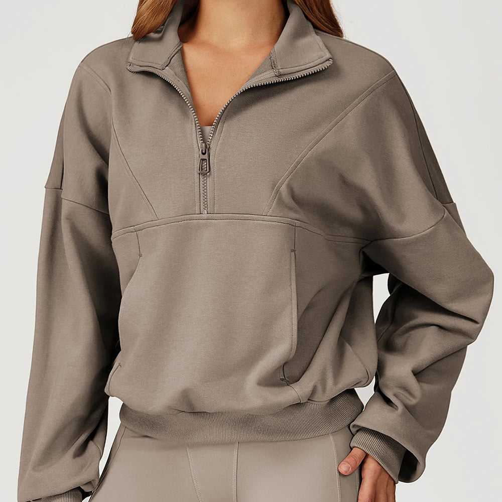 Winter Casual Hoodie Zipper Long Sleeved Women's Top Windproof and Warm Loose Hoodie Women's Outdoor Running Sportswear