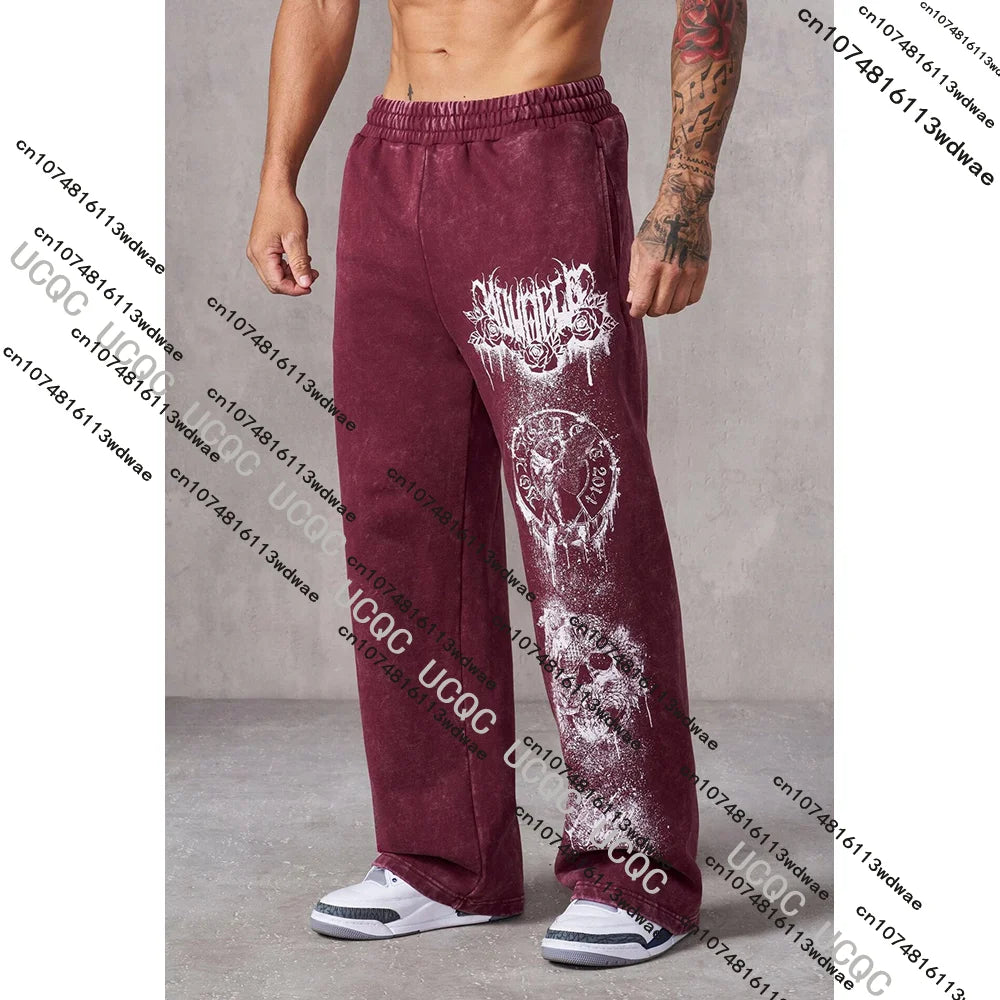 Men's Graffiti Skull Print Loose Sweatpants Hip Hop StreetTrousers Sports Pants Gym Fitness Loose Fitting Printed Casual Pants