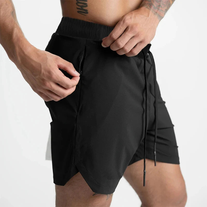 2024 Men's Single-Layer Woven Quick-Drying Solid-Color Shorts for Running, Fitness, and Casual Wear (American Fifth Pant Style)