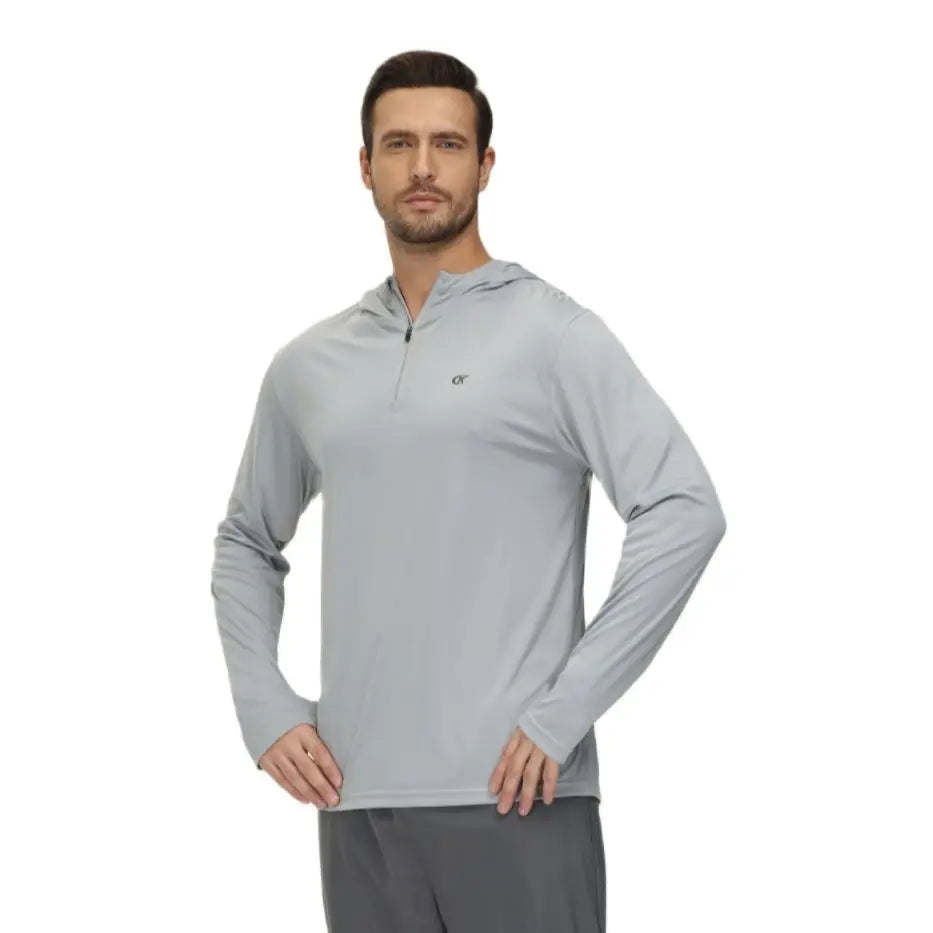 Men Long Sleeve Shirt UPF 50+ Rash Guard Swim Shirt Athletic Fishing Hiking Workout Cooling Tee Quick Dry Shirts with Zip