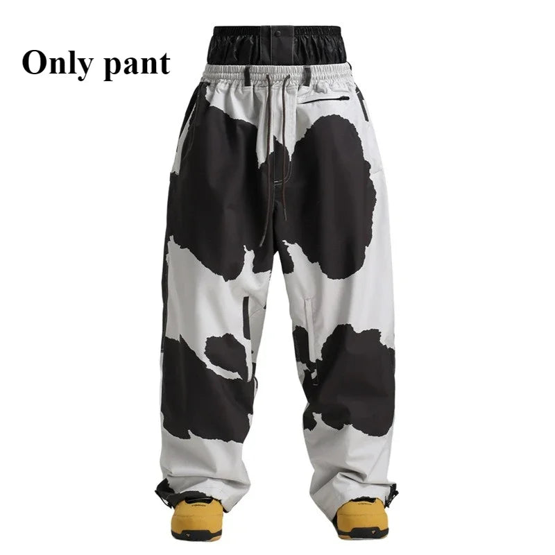 New Winter Solid Color Men's Outdoor Leisure Sports Warm Breathable Snow Pants Women's Loose Windproof Waterproof Ski Pants