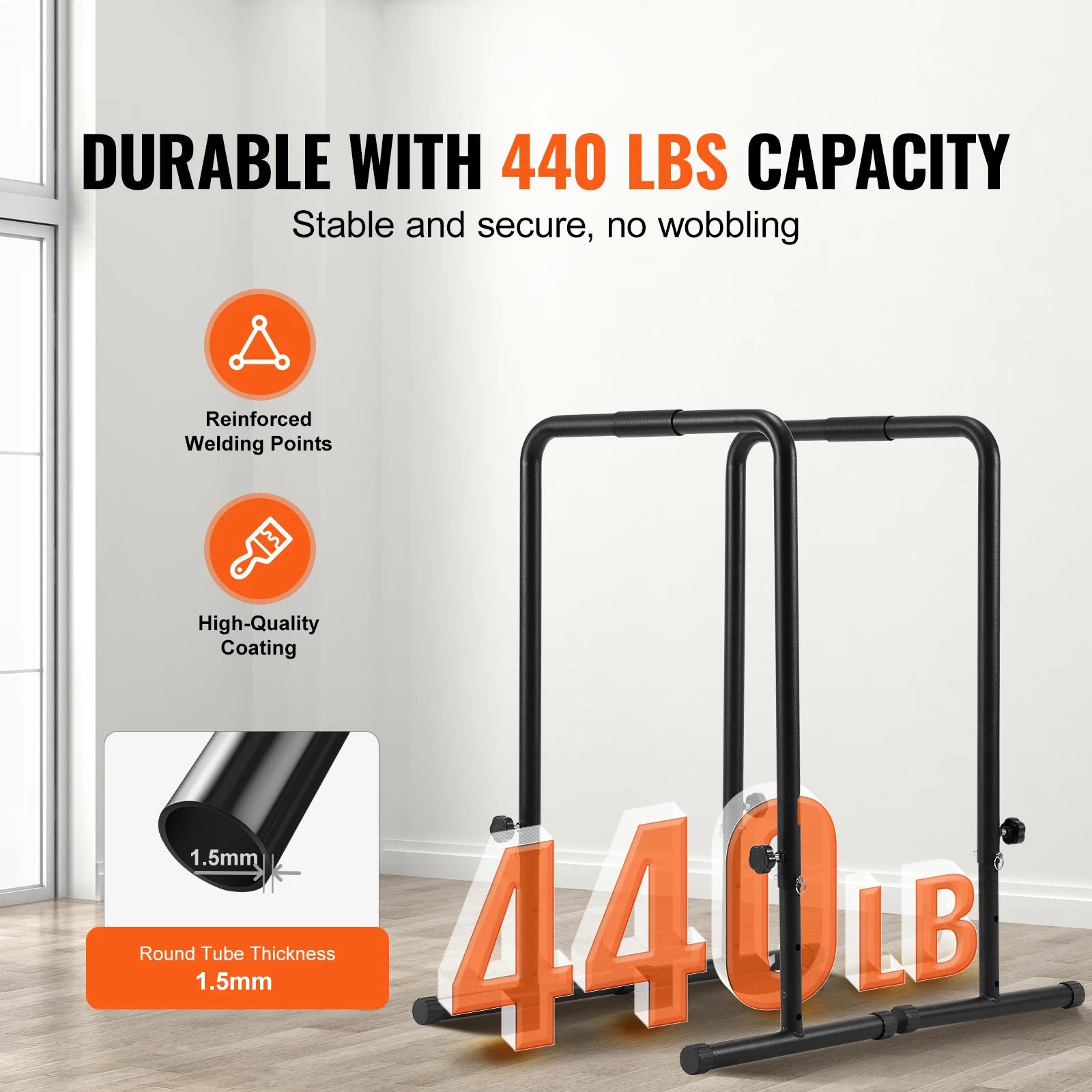 SucceBuy Dip Bar 440/500lbs Heavy Duty Dip Stand Station with Adjustable Height Fitness Workout Dip Bar Station Stabilizer