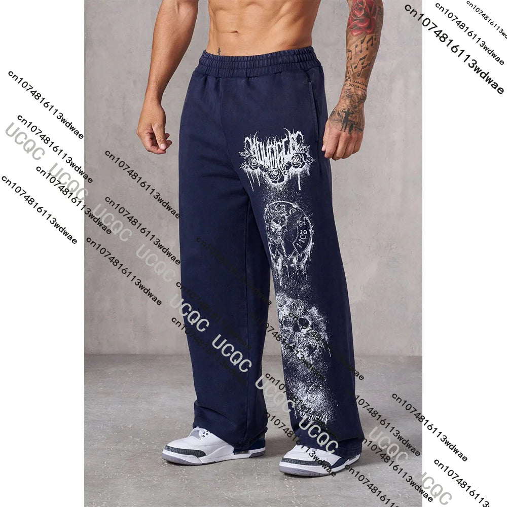 Men's Graffiti Skull Print Loose Sweatpants Hip Hop StreetTrousers Sports Pants Gym Fitness Loose Fitting Printed Casual Pants