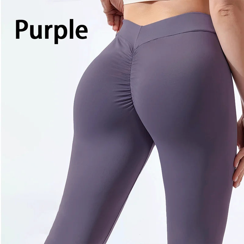 Pleated Seamless High Waist Sports Butt Lifting Tummy Control V-Fold Yoga Short Pants Women's Tight Hip Lifting High Waist Pants