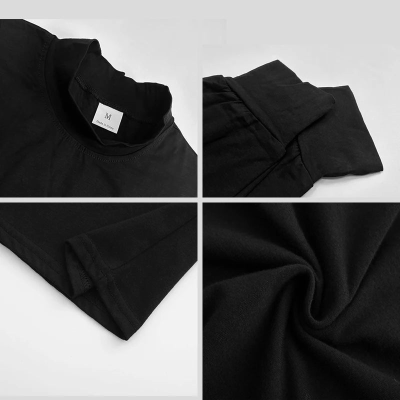 NEVER GIVE UP Oversized Running T-shirts Mens Cotton Turtleneck Dropped Shoulder Loose Gym Sports Fitness Long Sleeve T Shirt