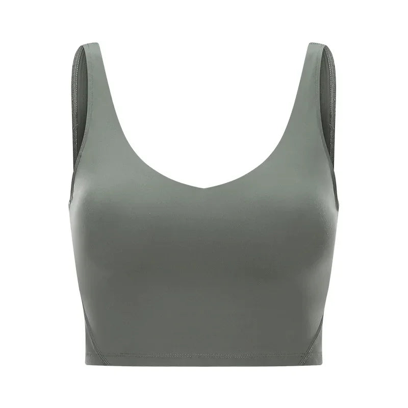 SHINBENE Women's V-neck Slimming Fitness Long-sleeve Padded Short-sleeve Sports Bra Yoga Bra Classic Athletic Tank Top