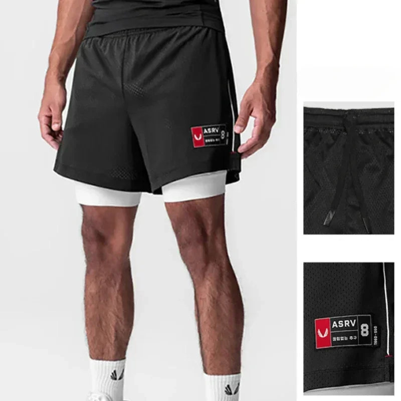 Men's Running Shorts Quick Dry 2-in-1 Double-decker Gym Shorts Mesh Summer Sports Jogger Fitness Workout Basketball Short Pants