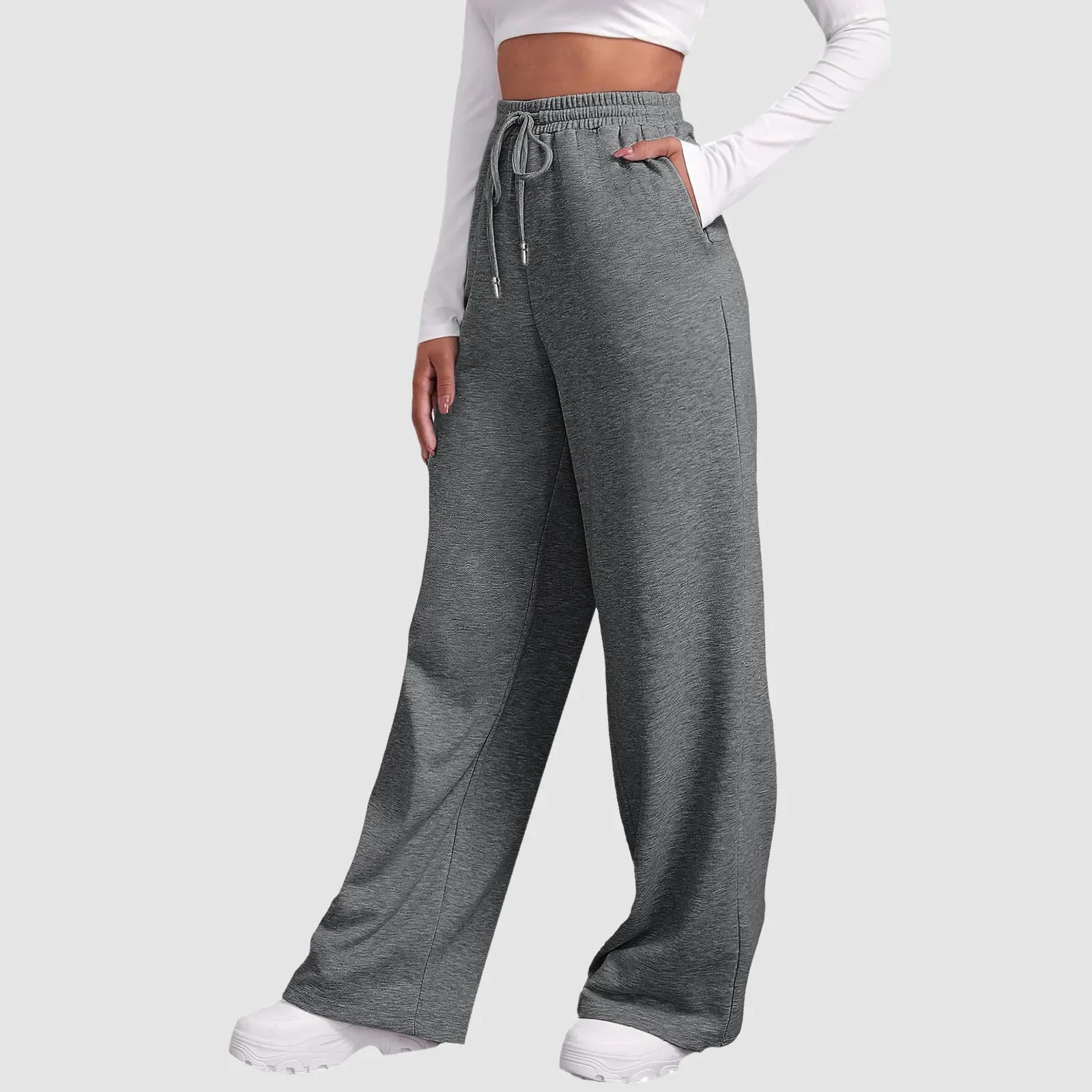 2024 Women’S Fitness Sweatpants Wide Leg Straight Casual Joggers Workout High Waisted Solid Color Bottoms Joggings